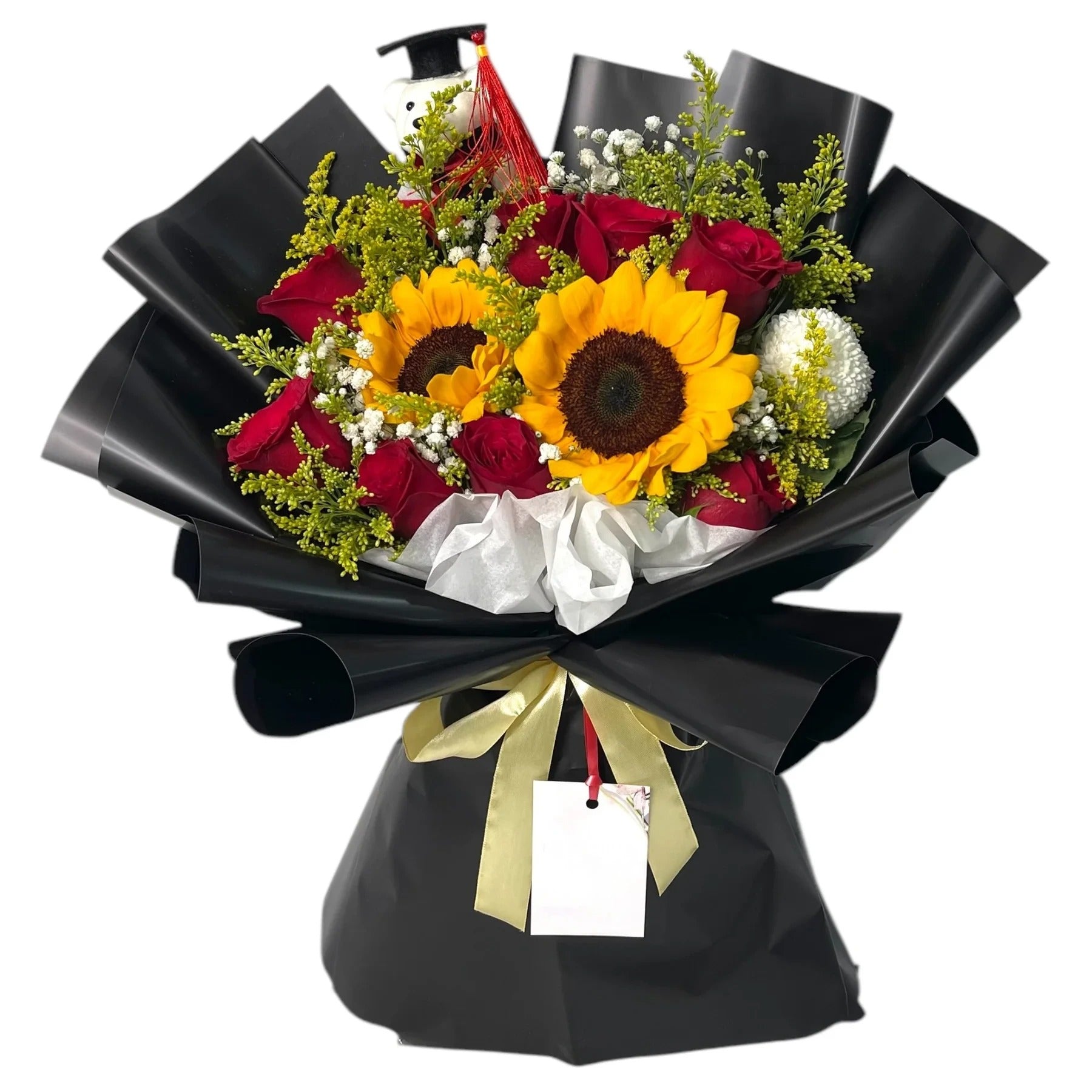 Red Roses with Sunflowers & Ping Pong By Flower Delivery Dubai for him