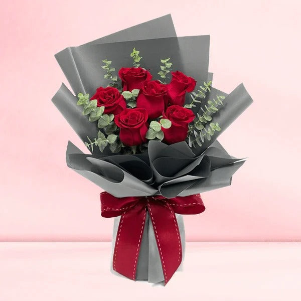 6 Red Roses Hand Bouquet — fresh flowers, same day delivery in Dubai