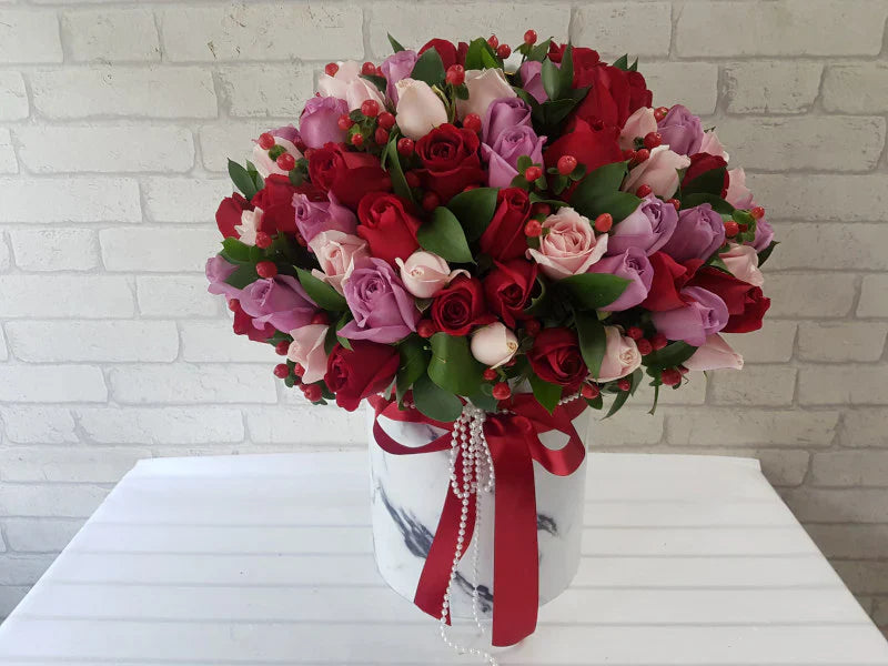60 Red & Purple Roses with Red Berries By Flower Delivery Dubai for Friendship