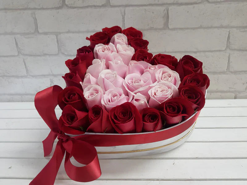 Heart of Pink & Red Roses in Box By Flower Delivery Dubai for him