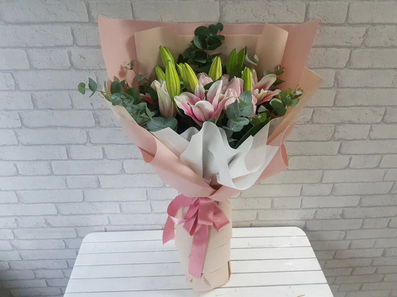 Lilies, Roses & Eucalyptus Bouquet — fresh flowers, same day delivery in Dubai