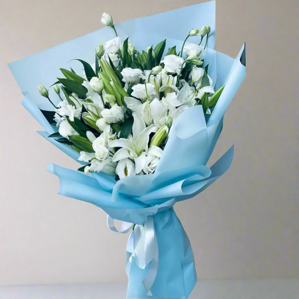 White Lilies & Eustoma Bouquet — fresh flowers, same day delivery in Dubai