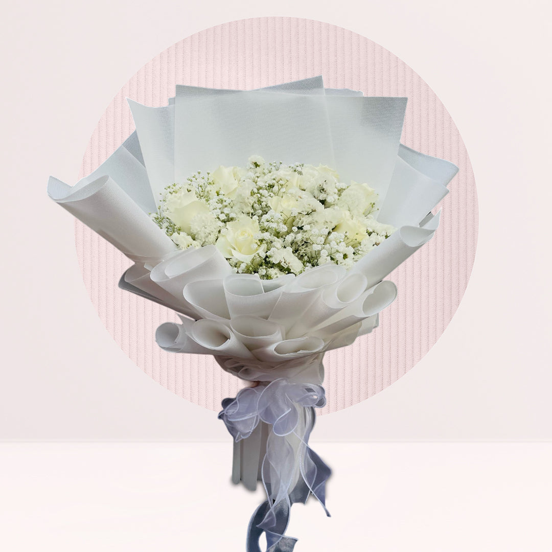 White Roses & Baby’s Breath Bouquet — fresh flowers, same day delivery in Dubai