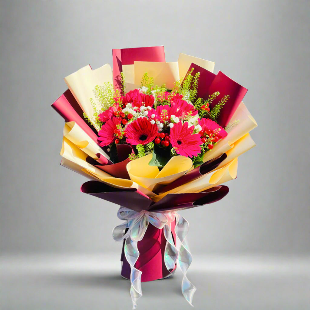 Pink Gerberas with Seasonal Fillers — fresh flowers, same day delivery in Dubai