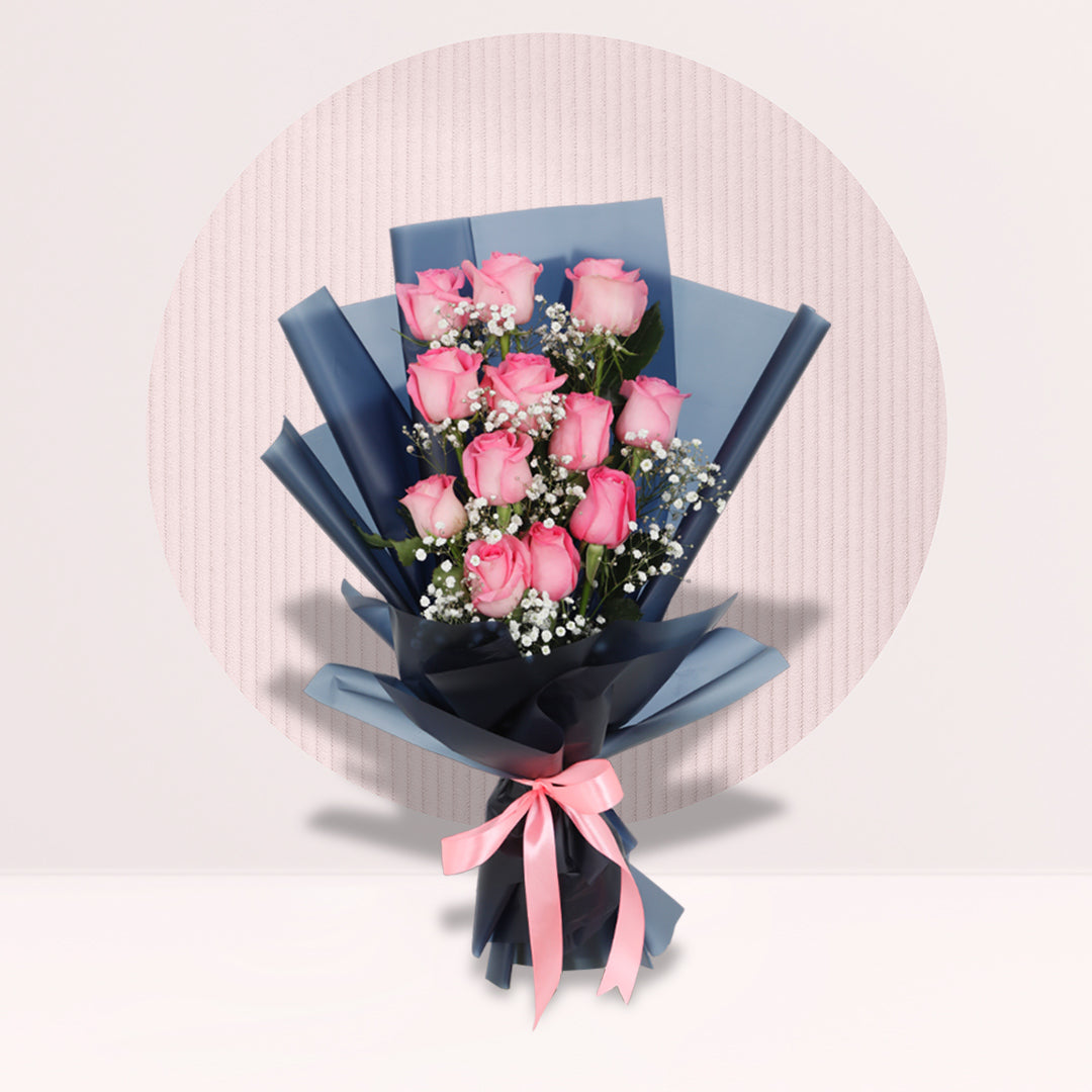 Bouquet of 12 Pink Roses By Flower Delivery Dubai for illness