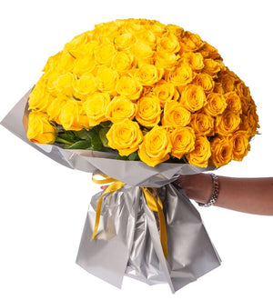 150 Yellow Roses in Grey Bouquet By Flower Delivery Dubai for him