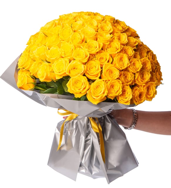150 Yellow Roses in Grey Bouquet By Flower Delivery Dubai for him
