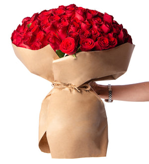 Two hundred red roses fully wrapped and ready for delivery