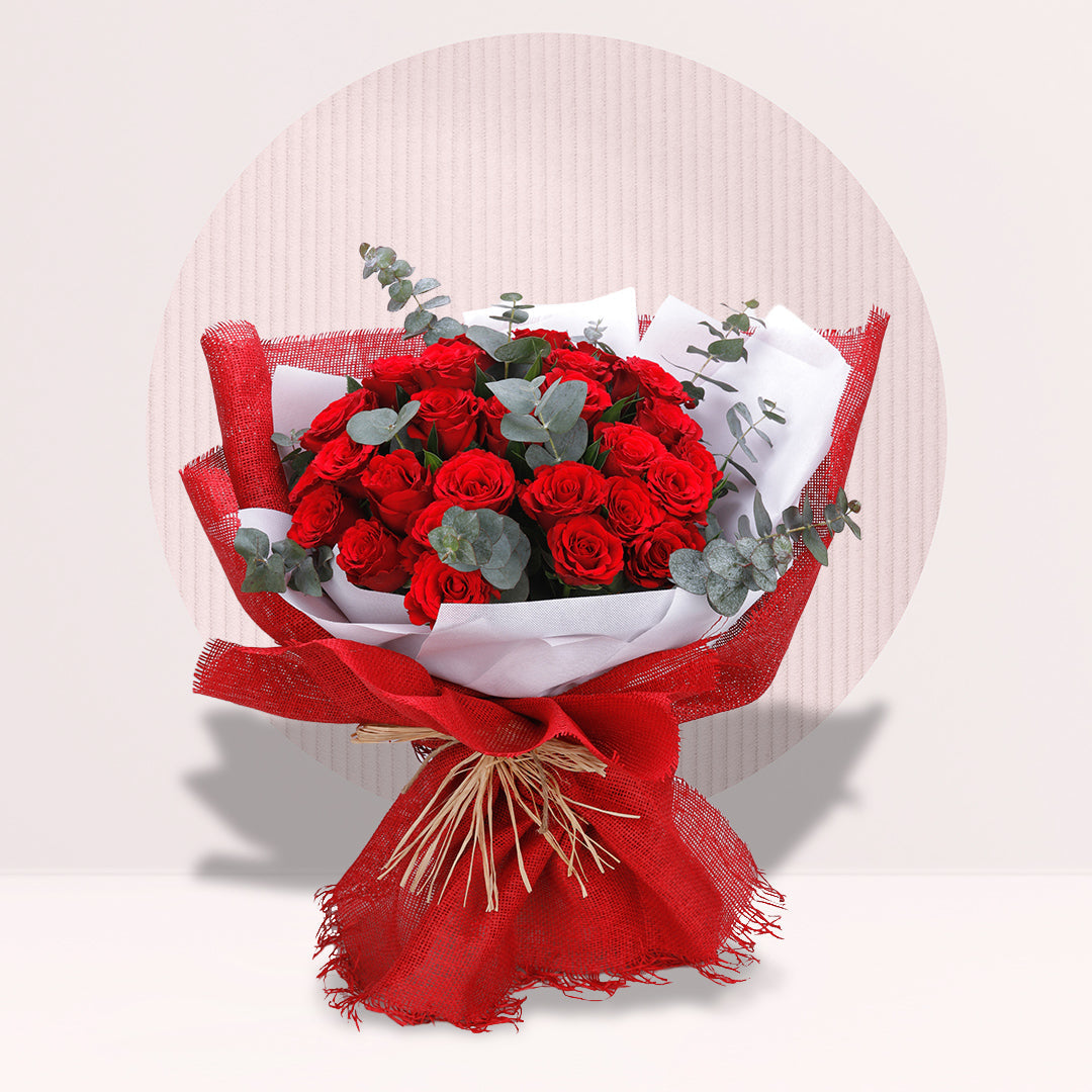 24 Red Roses Bunch By Flower Delivery Dubai for Wedding