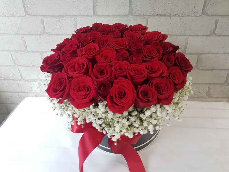 40 Roses & Baby’s Breath in Box By Flower Delivery Dubai for Congratulations
