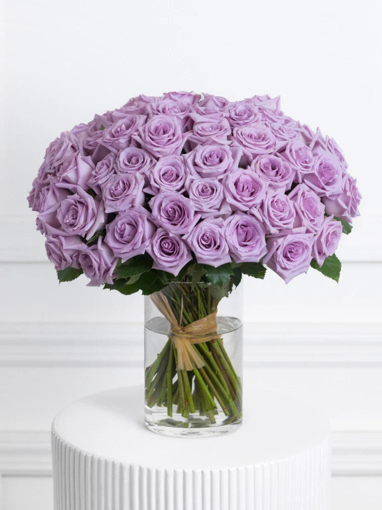 50 Purple Roses in Vase By Flower Delivery Dubai for Anniversary