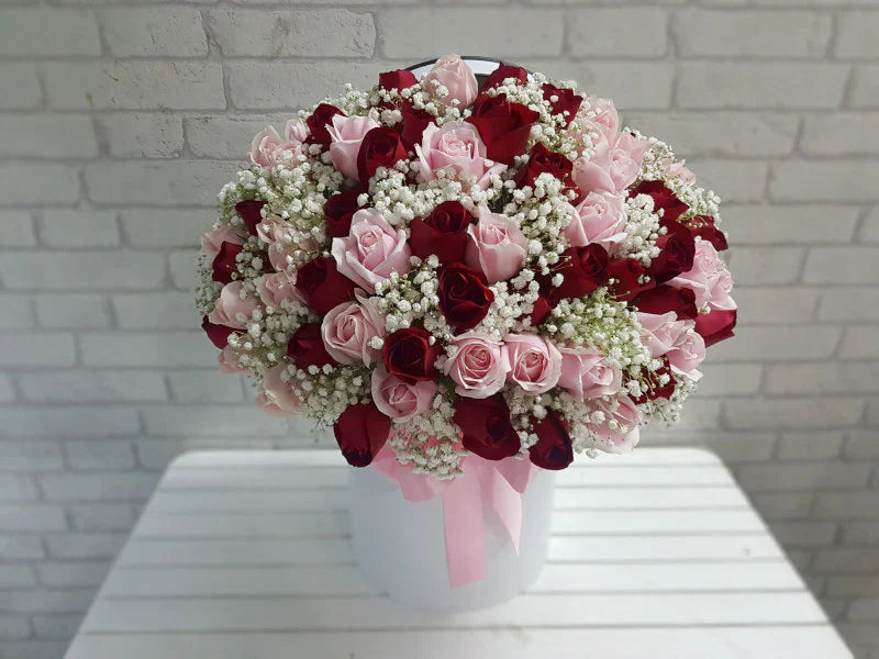 60 Red & Pink Roses with Baby’s Breath By Flower Delivery Dubai for Wedding