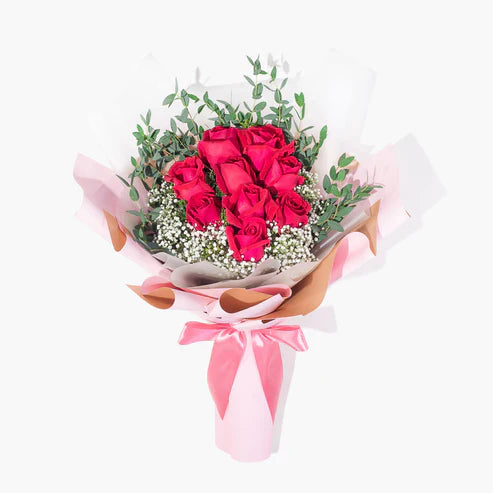 9 Red Roses & Baby’s Breath Bouquet — fresh flowers, same day delivery in Dubai
