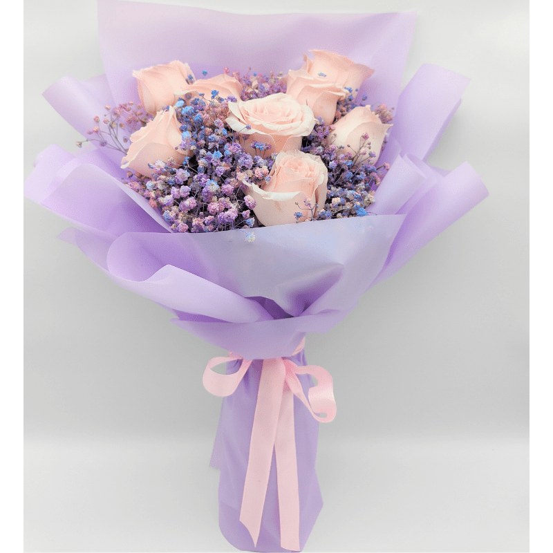 Champagne Rose & Rainbow Baby’s Breath By Flower Delivery Dubai for Birthday