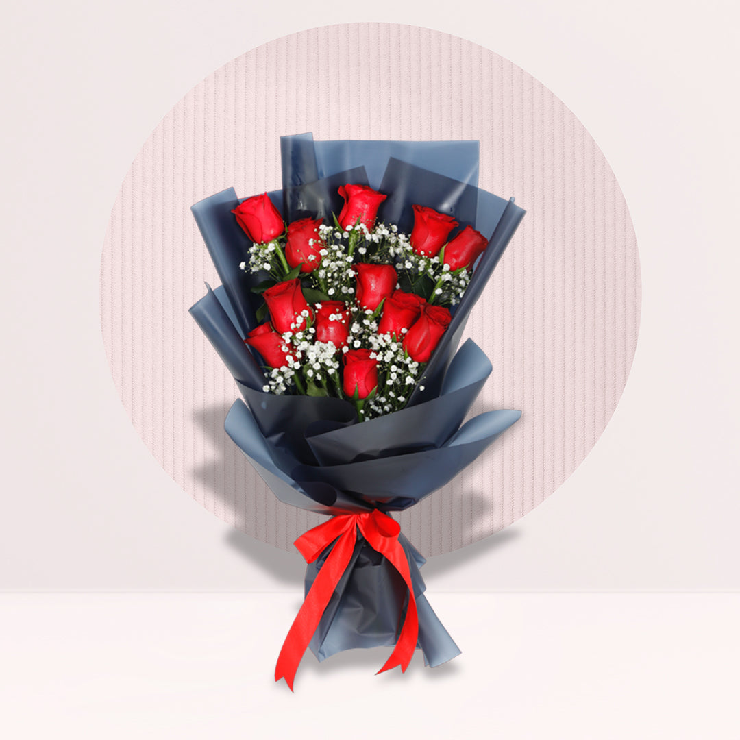 Bouquet of 12 Red Roses By Flower Delivery Dubai for Valentines Day
