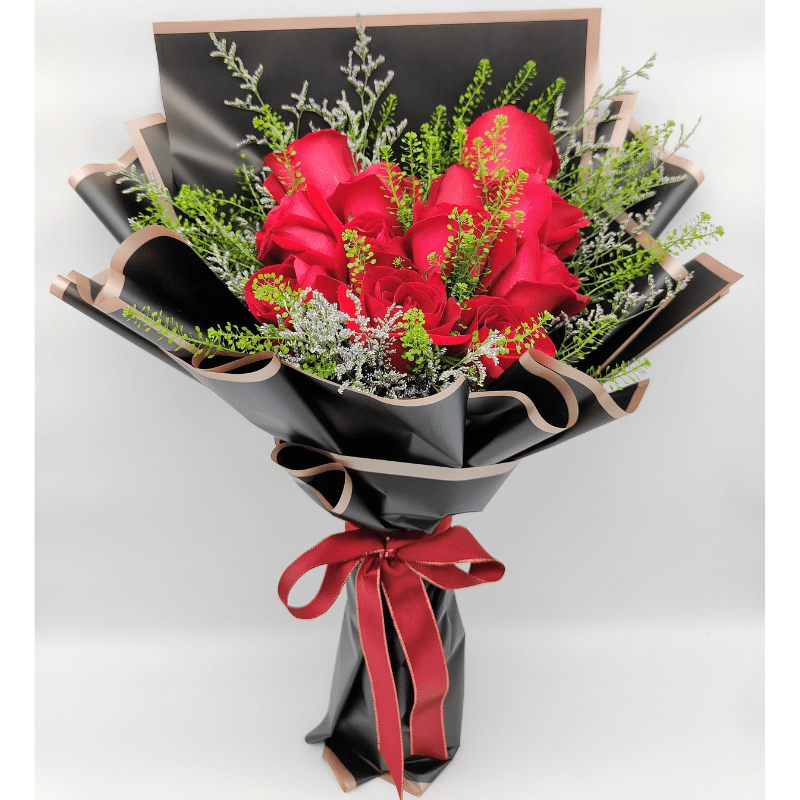 Red Roses with Purple Caspia & Green Bell By Flower Delivery Dubai for him