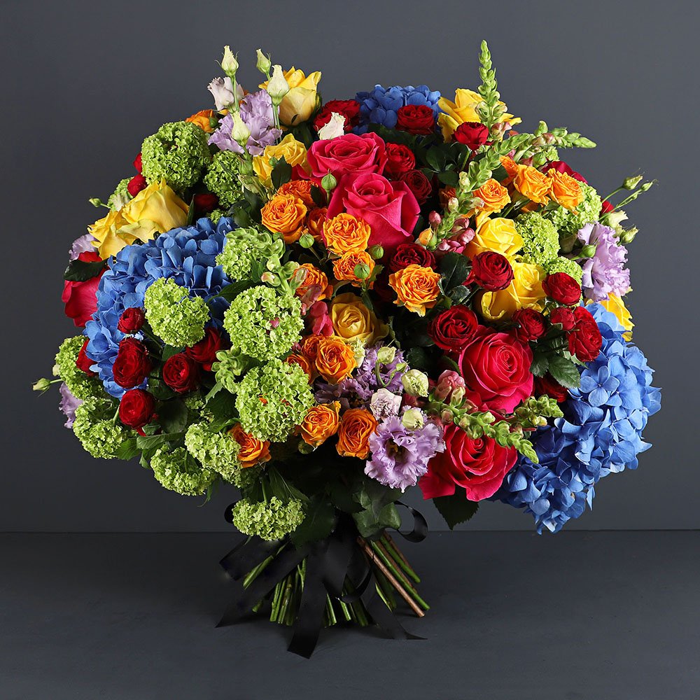 Blue Hydrangea & Mixed Roses Bouquet By Flower Delivery Dubai for Anniversary