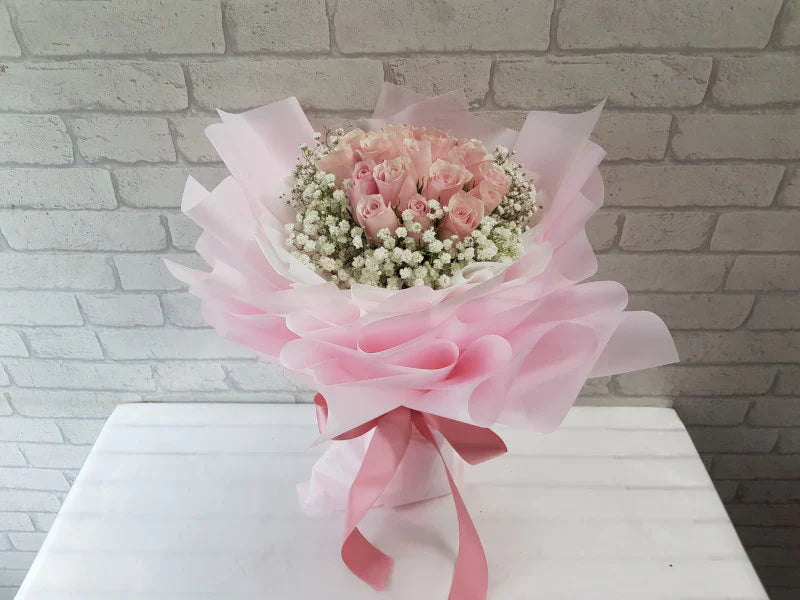 Roses & Baby’s Breath Bouquet By Flower Delivery Dubai for Valentines Day