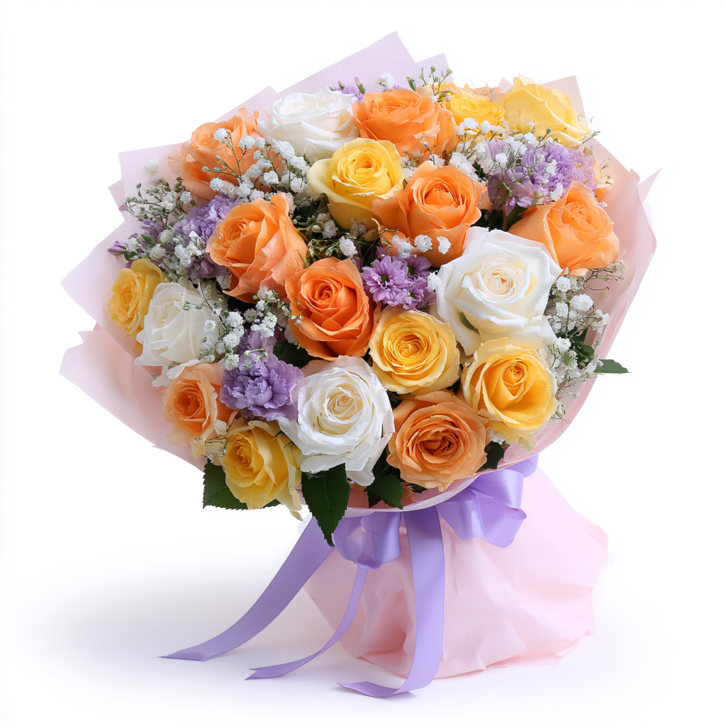 Blushing Roses bouquet of 20 pink roses with chrysanthemum and baby's breath — flower delivery in Dubai