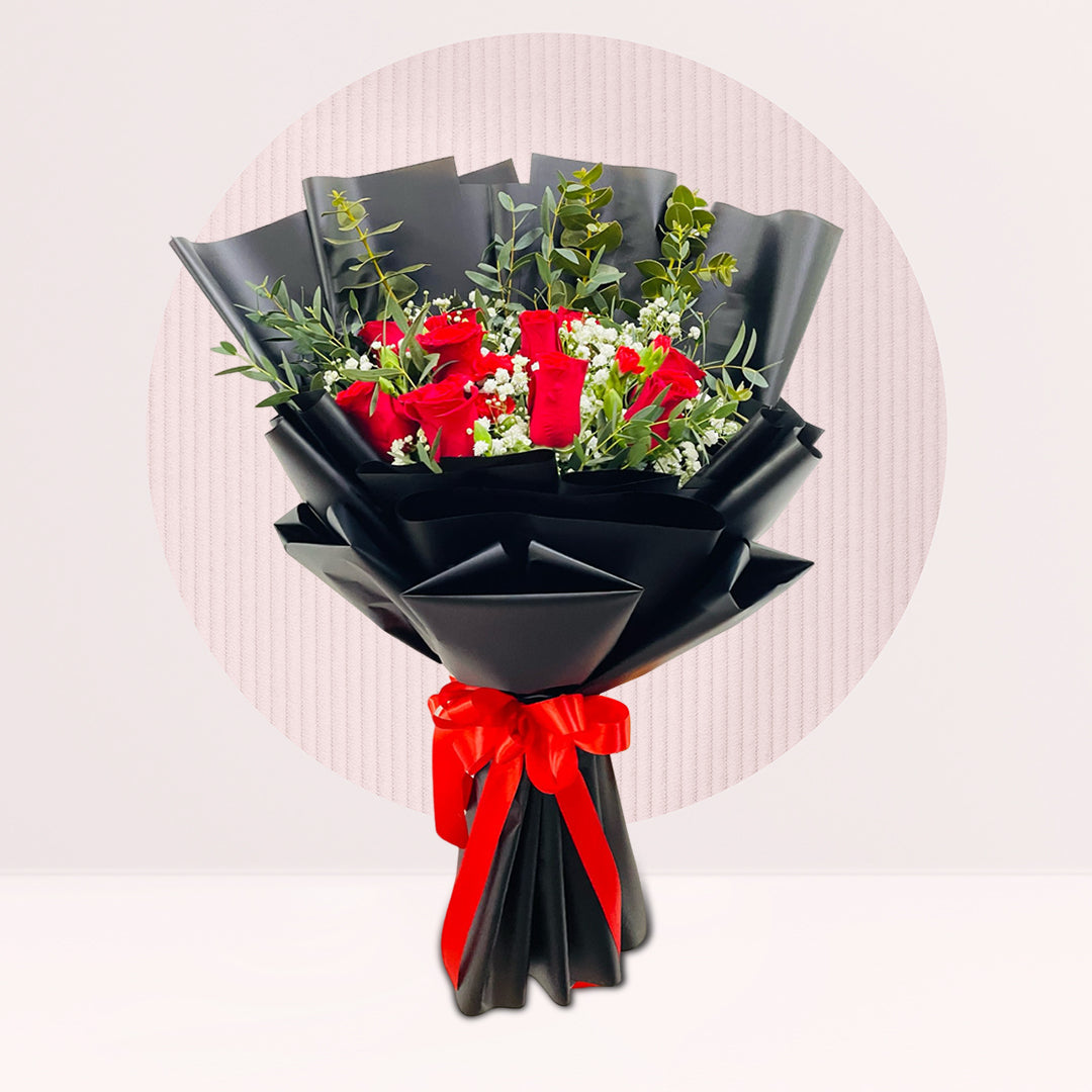 Classic Roses & Baby’s Breath Bouquet — fresh flowers, same day delivery in Dubai