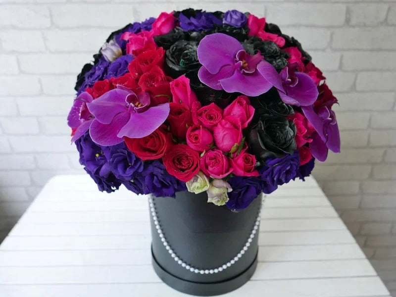 Dark Floral Design with Black Roses & Phalaenopsis By Flower Delivery Dubai for her