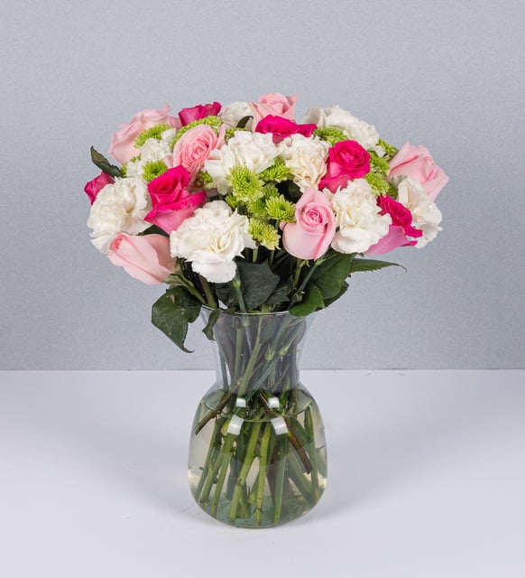 Elegant Roses & Carnations Bouquet — fresh flowers, same day delivery in Dubai