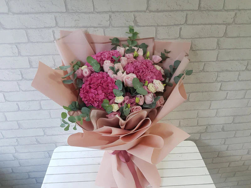 Hydrangeas, Roses & Eustomas Bouquet — fresh flowers, same day delivery in Dubai