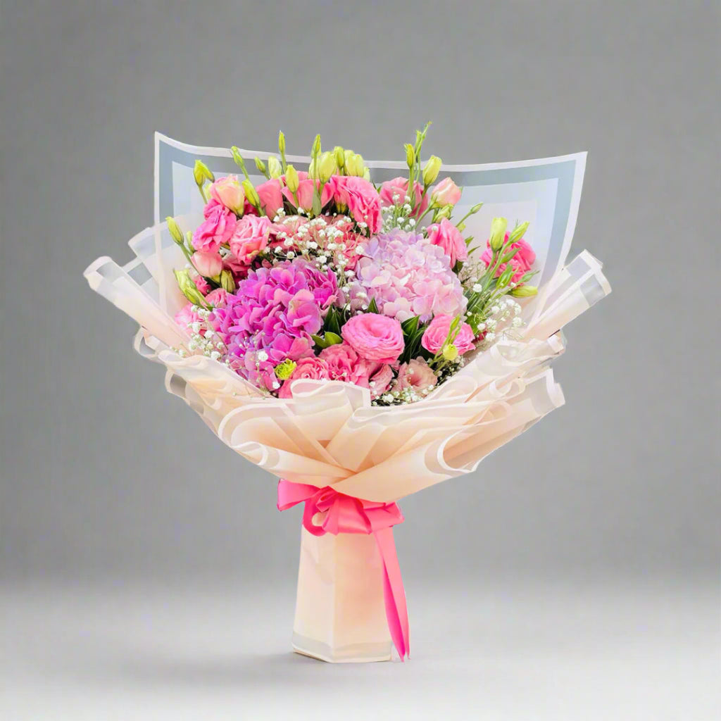 Hydrangeas with Eustoma & Baby’s Breath — fresh flowers, same day delivery in Dubai