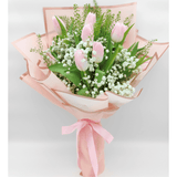 Light Pink Tulip, Baby’s Breath & Green Bell By Flower Delivery Dubai for him