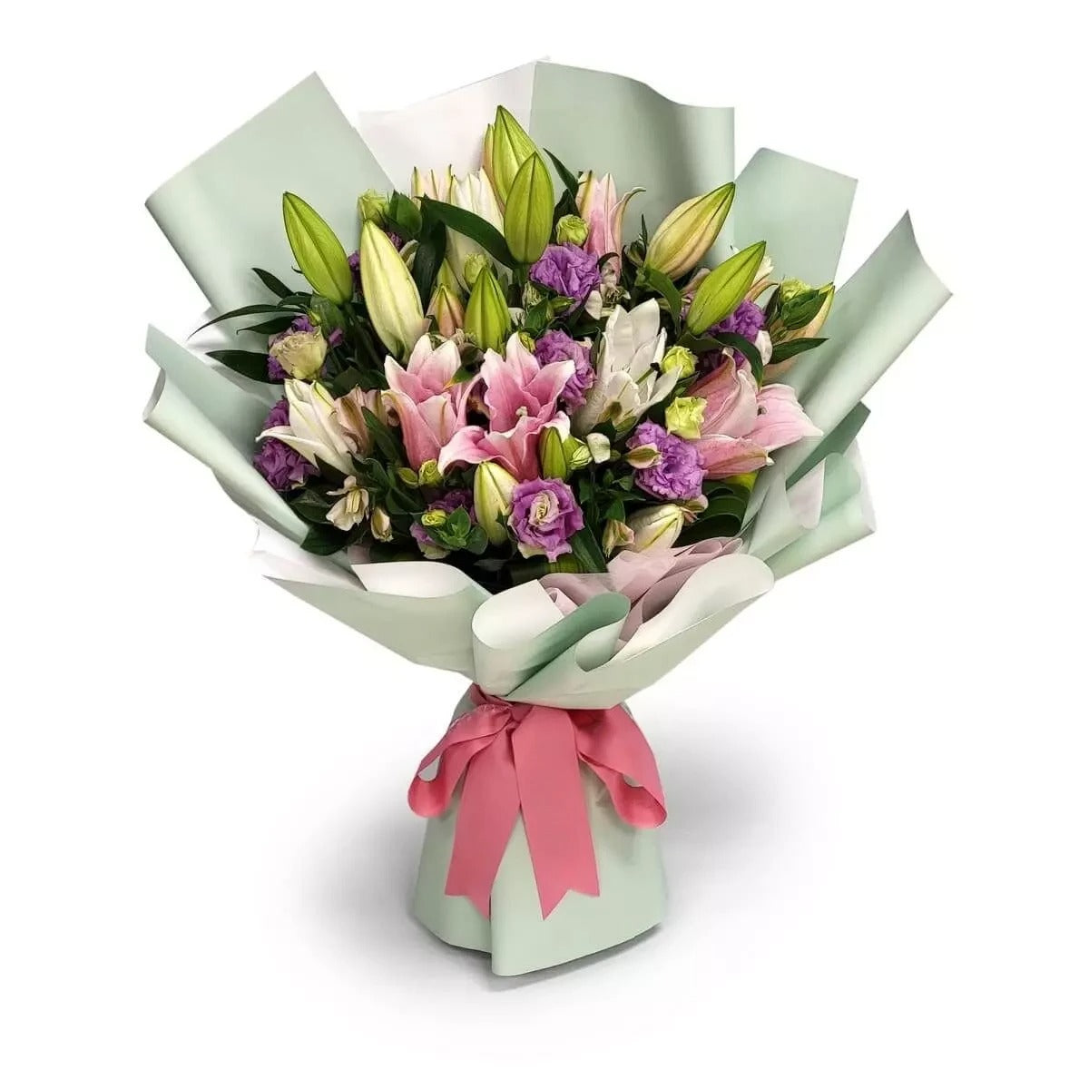 Pink Lilies & Purple Lisianthus Bouquet By Flower Delivery Dubai for Birthday