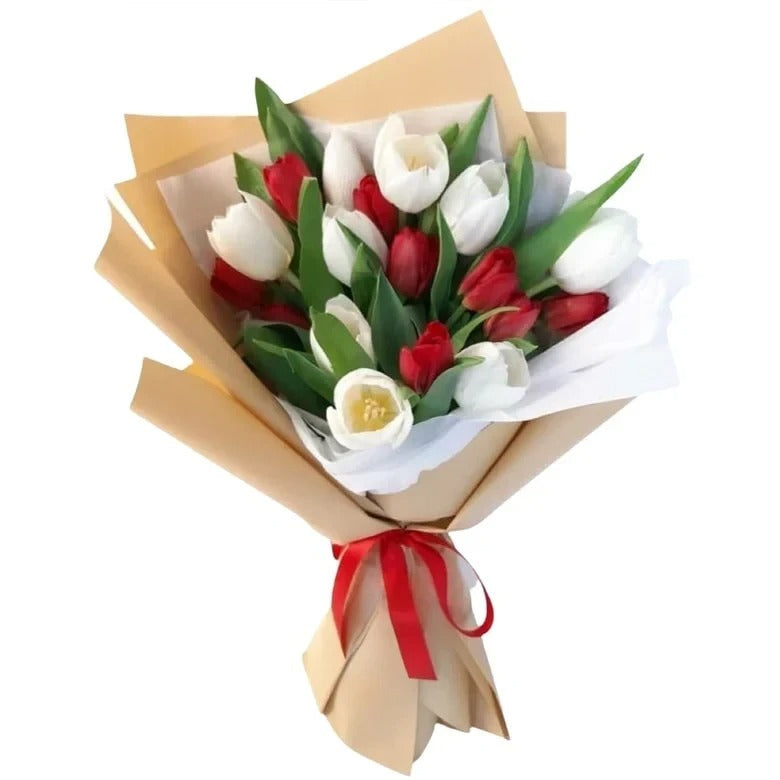 Red & White Tulips Bouquet — fresh flowers, same day delivery in Dubai