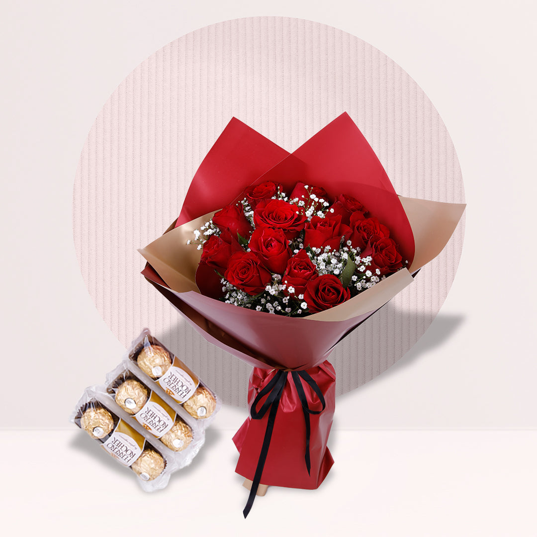 Red Roses & Ferrero Rocher Gift Set — fresh flowers, same day delivery in Dubai