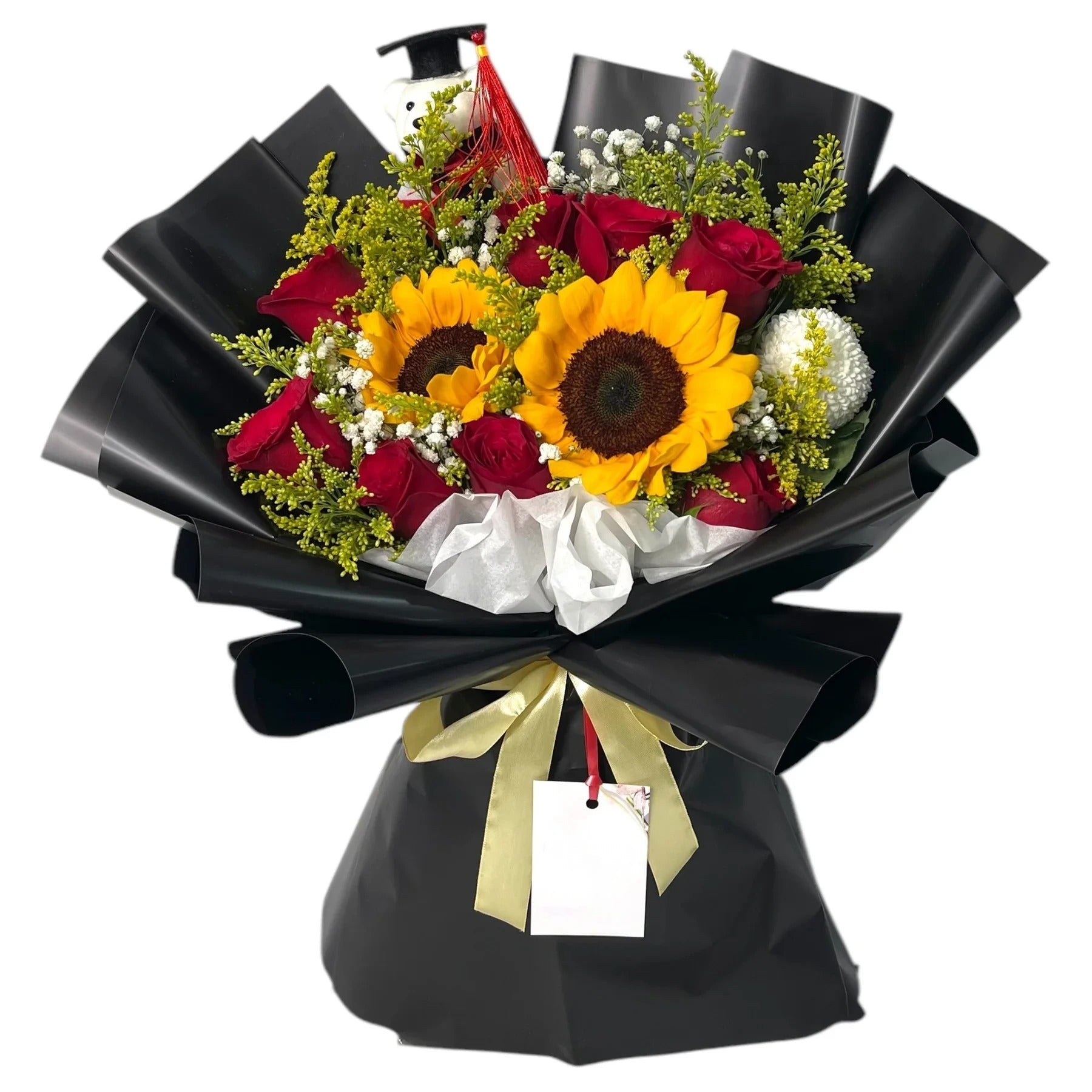 Red Roses with Sunflowers & Ping Pong — fresh flowers, same day delivery in Dubai