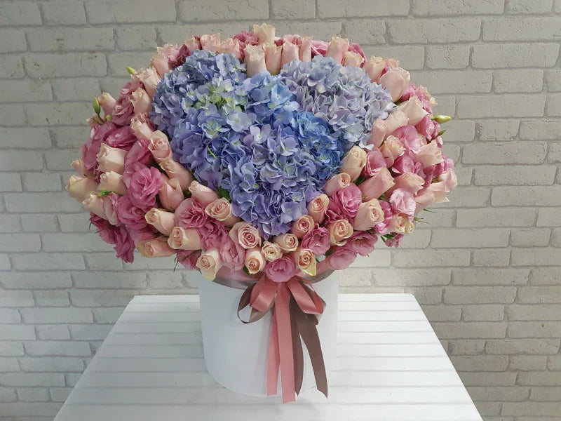 Roses, Eustomas & Hydrangeas Mix By Flower Delivery Dubai for Anniversary