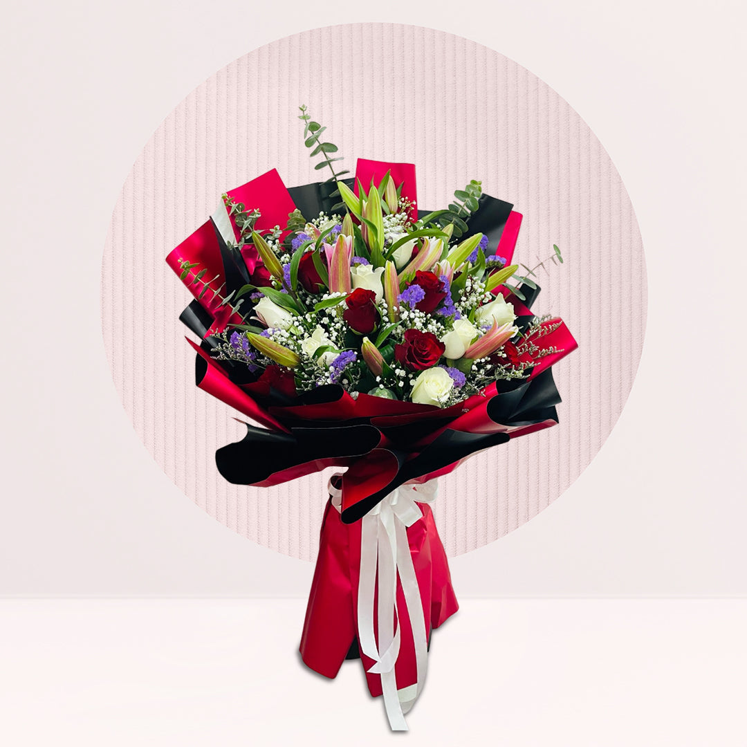 Roses, Lilies & Baby’s Breath Bouquet — fresh flowers, same day delivery in Dubai