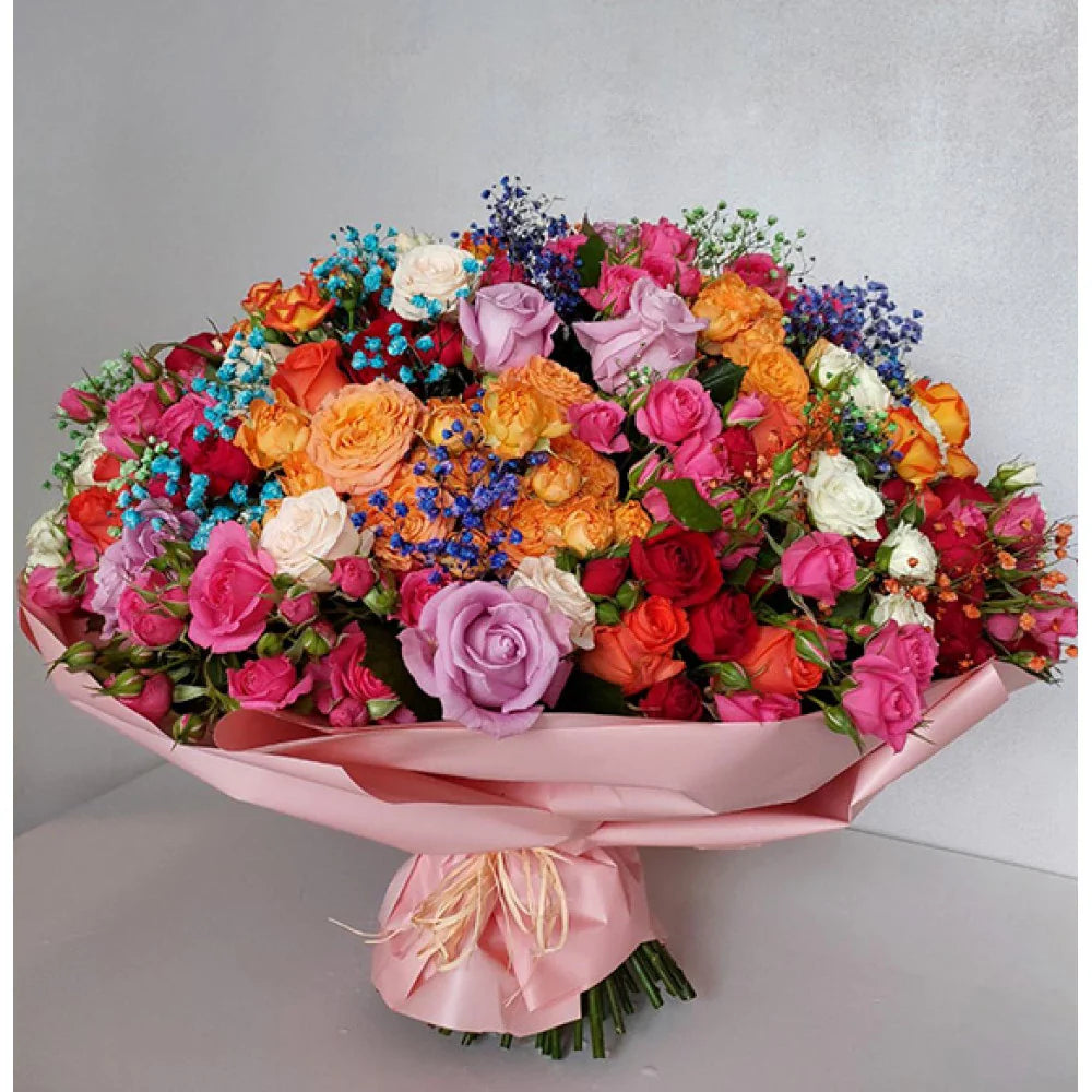 VIP Bouquet with Dark Pink & Blue Baby’s Breath By Flower Delivery Dubai for Friendship