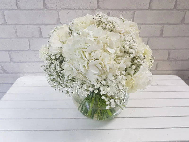 White Hydrangeas, Eustomas & Baby’s Breath By Flower Delivery Dubai for Wedding