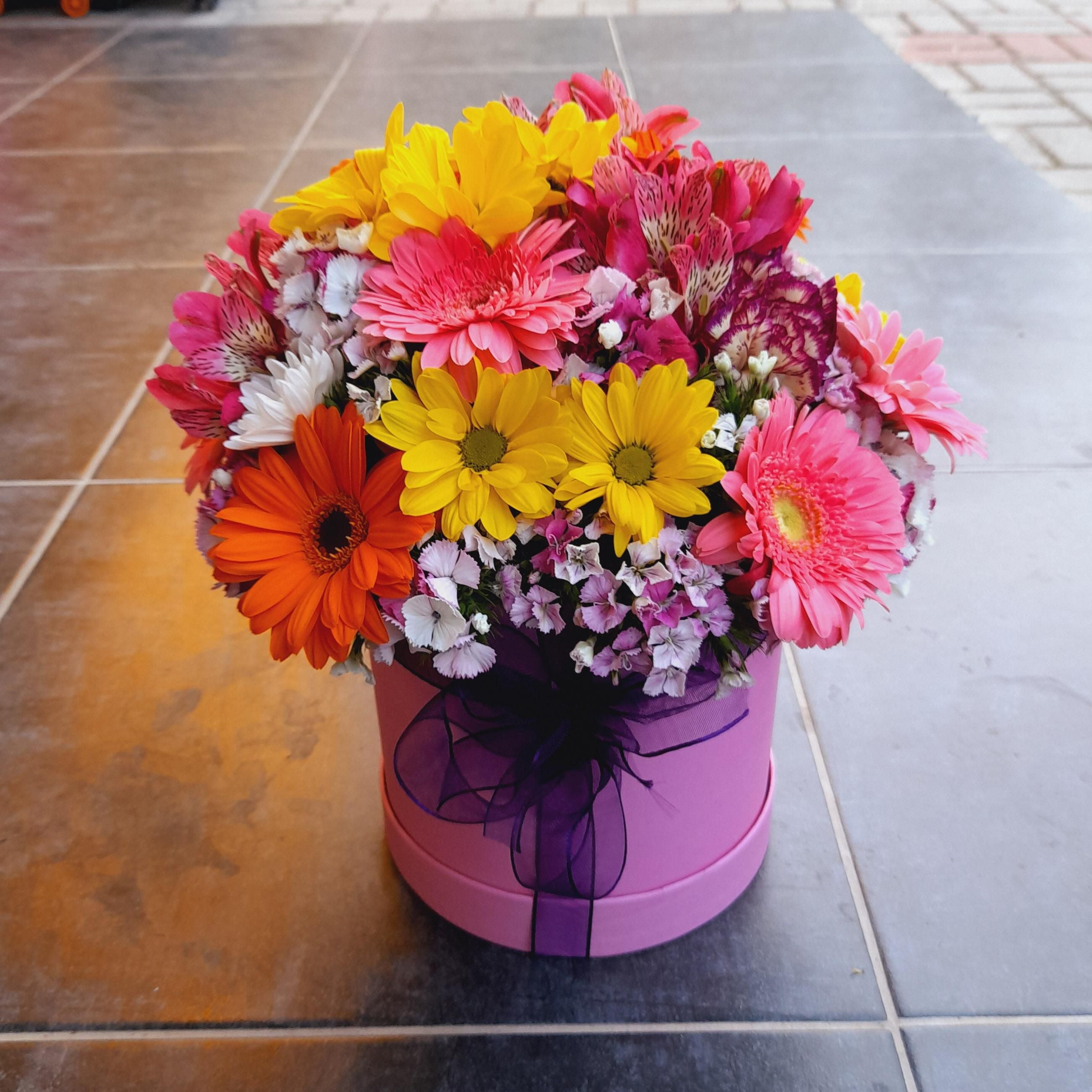 Yellow & Orange Gerberas with Chrysanthemums in Box By Flower Delivery Dubai for Friendship