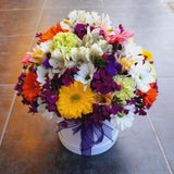 Yellow, Orange & White Flowers with Purple Fillers in Box By Flower Delivery Dubai for Valentines Day